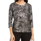 JM Collection Women's Petite Printed Gel Dot 3/4-Sleeve Top Black Size Petite