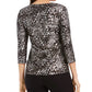 JM Collection Women's Petite Printed Gel Dot 3/4-Sleeve Top Black Size Petite