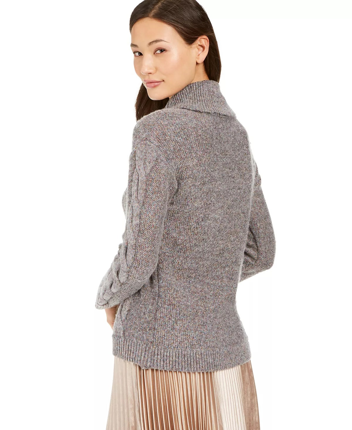 Charter Club Women's Petite Cable-Knit Sweater  Gray Size PL