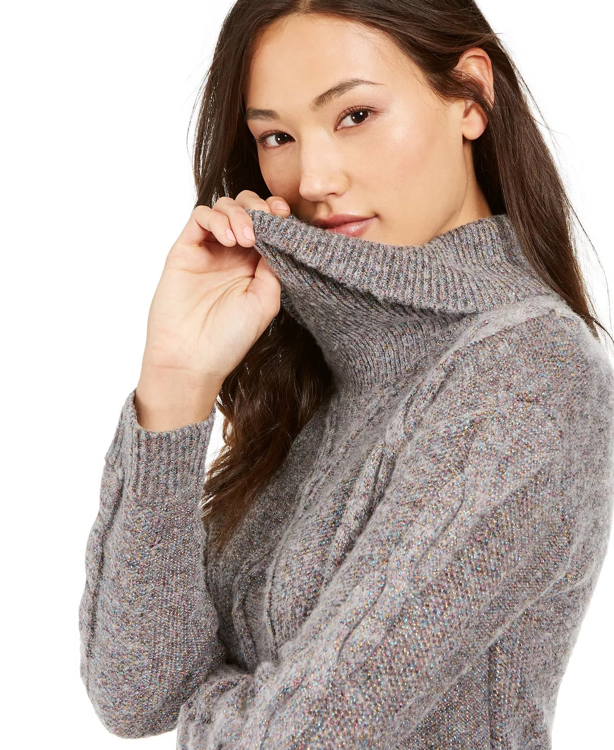 Charter Club Women's Petite Cable-Knit Sweater  Gray Size PL