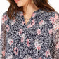 Charter Club Women's Printed Split-Neck Top  Blue Size X-Small