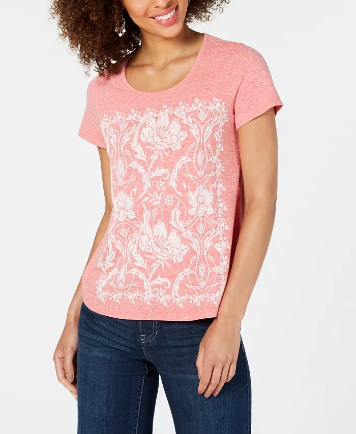 Style & Co Women's Petite Graphic-Print T-Shirt  Orange Size PS