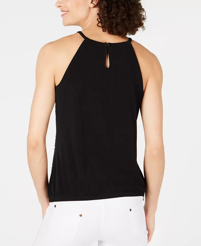 INC International Concepts Women's Petite Embellished Bubble Hem Halter Top Black Size 44
