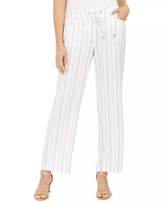 JM Collection Women's Striped Pull-On Pants  White Size X-Large