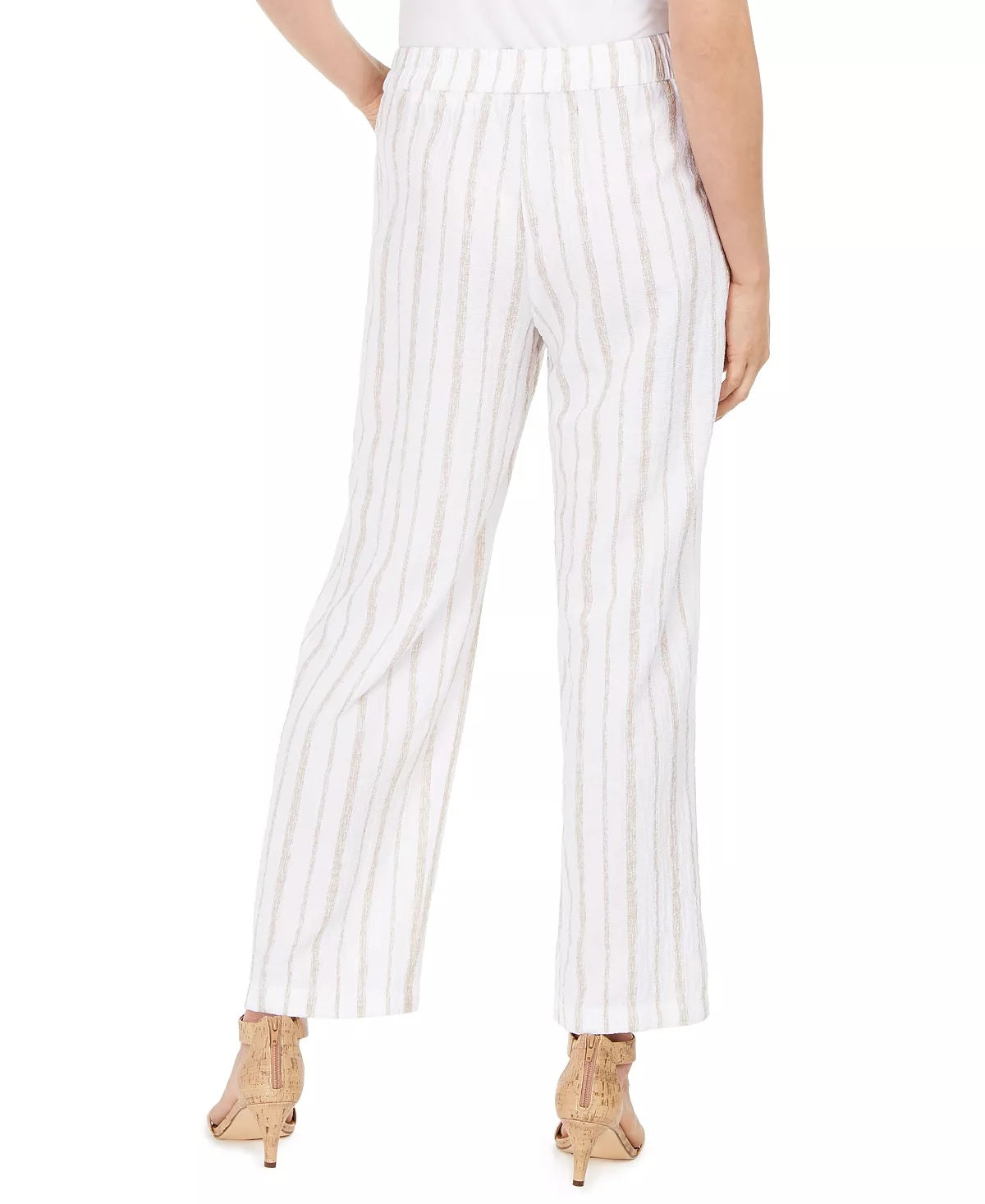 JM Collection Women's Striped Pull-On Pants  White Size X-Large