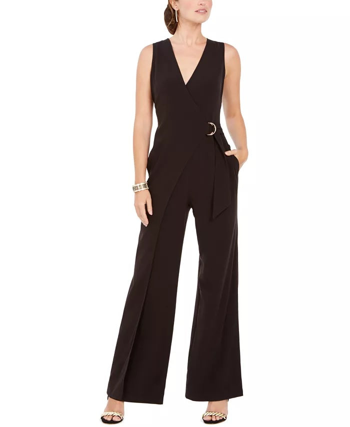 Vince Camuto Women’s D-Ring Belted Wrap Jumpsuit Black Black Size 8