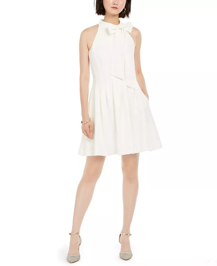Vince Camuto Women's Bow-Neck Fit & Flare Dress White Size 14