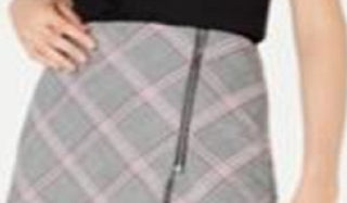 Bar III Women's Zipper Detail Plaid Skirt Black Size 8