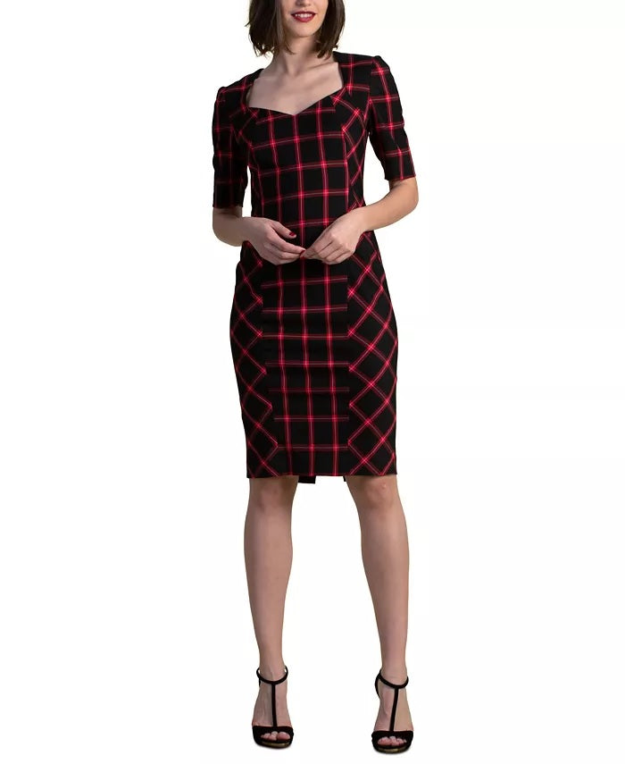 Trina Turk Women's Plaid Sweethear-Neck Casual Dress Black Size 4
