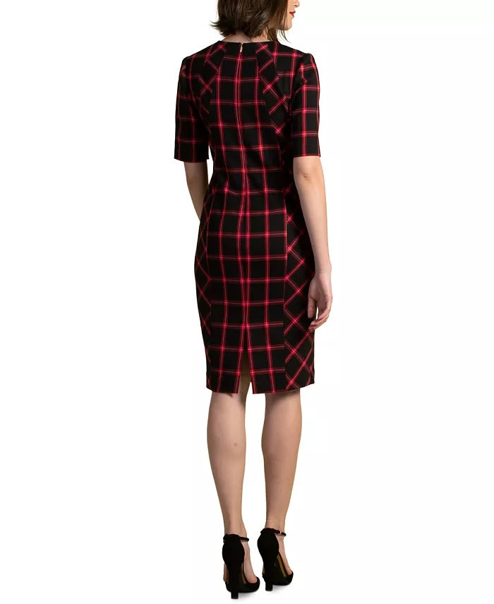 Trina Turk Women's Plaid Sweethear-Neck Casual Dress Black Size 4
