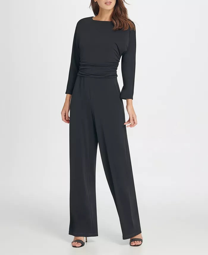 DKNY Women's Jersey Ruched Top Jumpsuit Black Size 12