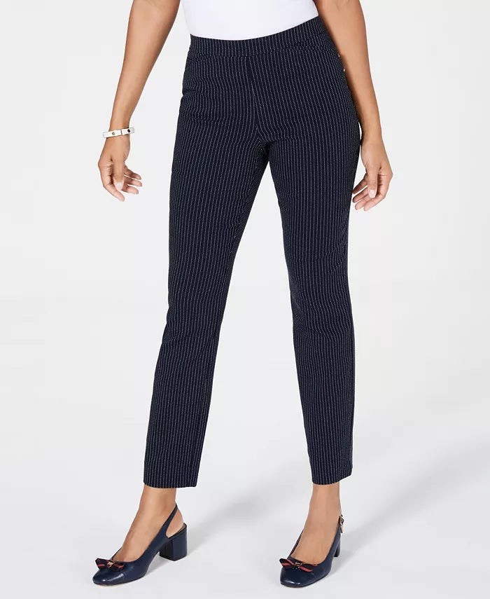Charter Club Women's Petite Pinstriped Pull-On Pants Bright Blue Size 6 Petite