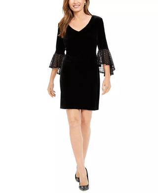 Connected Women's Petite Velvet Bell-Sleeve Dress Black Size 10 Petite