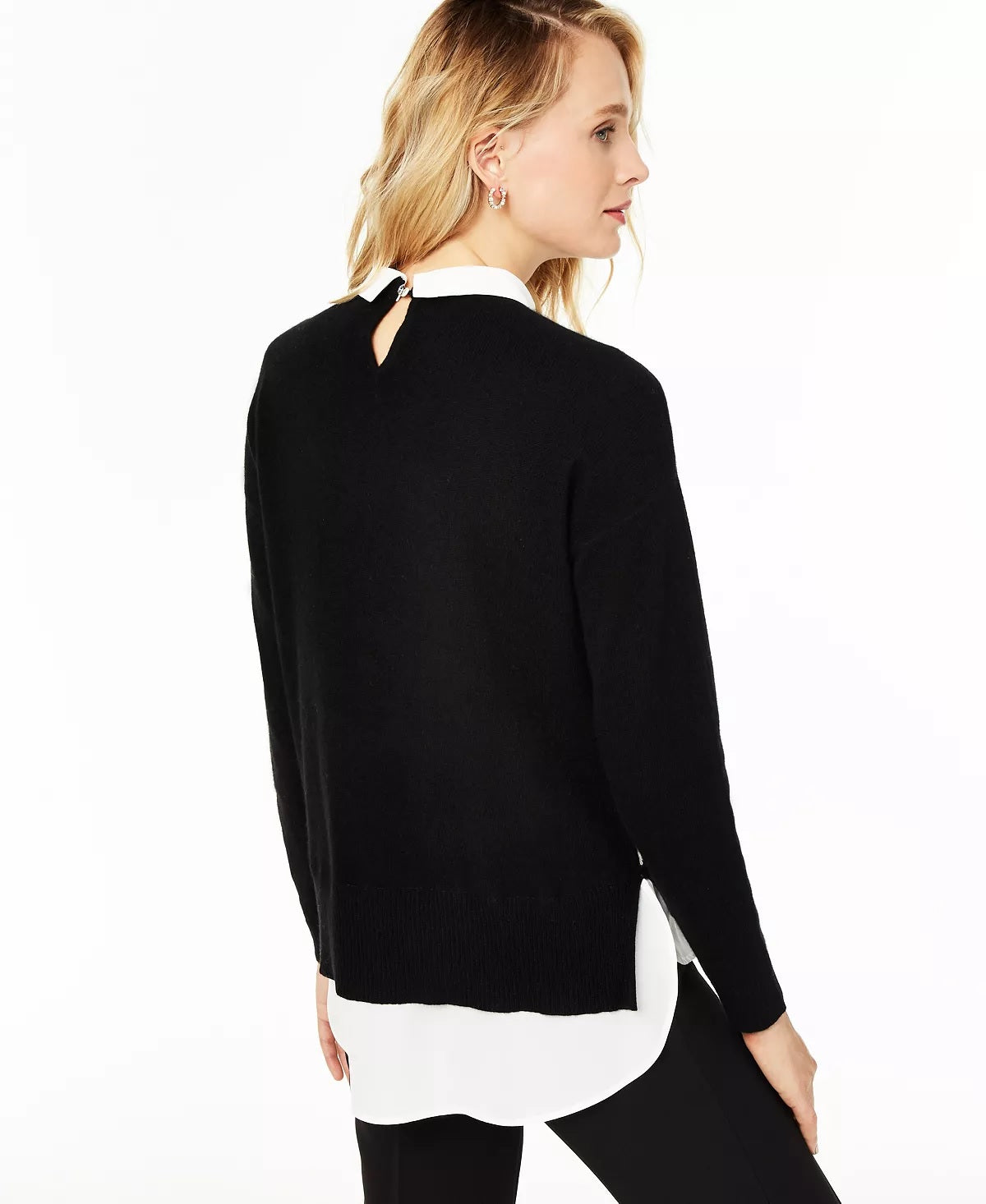 Charter Club Women's Argyle Cashmere Layered-Look Sweater Regular & Petite Sizes Black Size Small