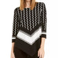 Alfani Women's Petite Printed Colorblocked Pointed-Hem Top Black Size PXL