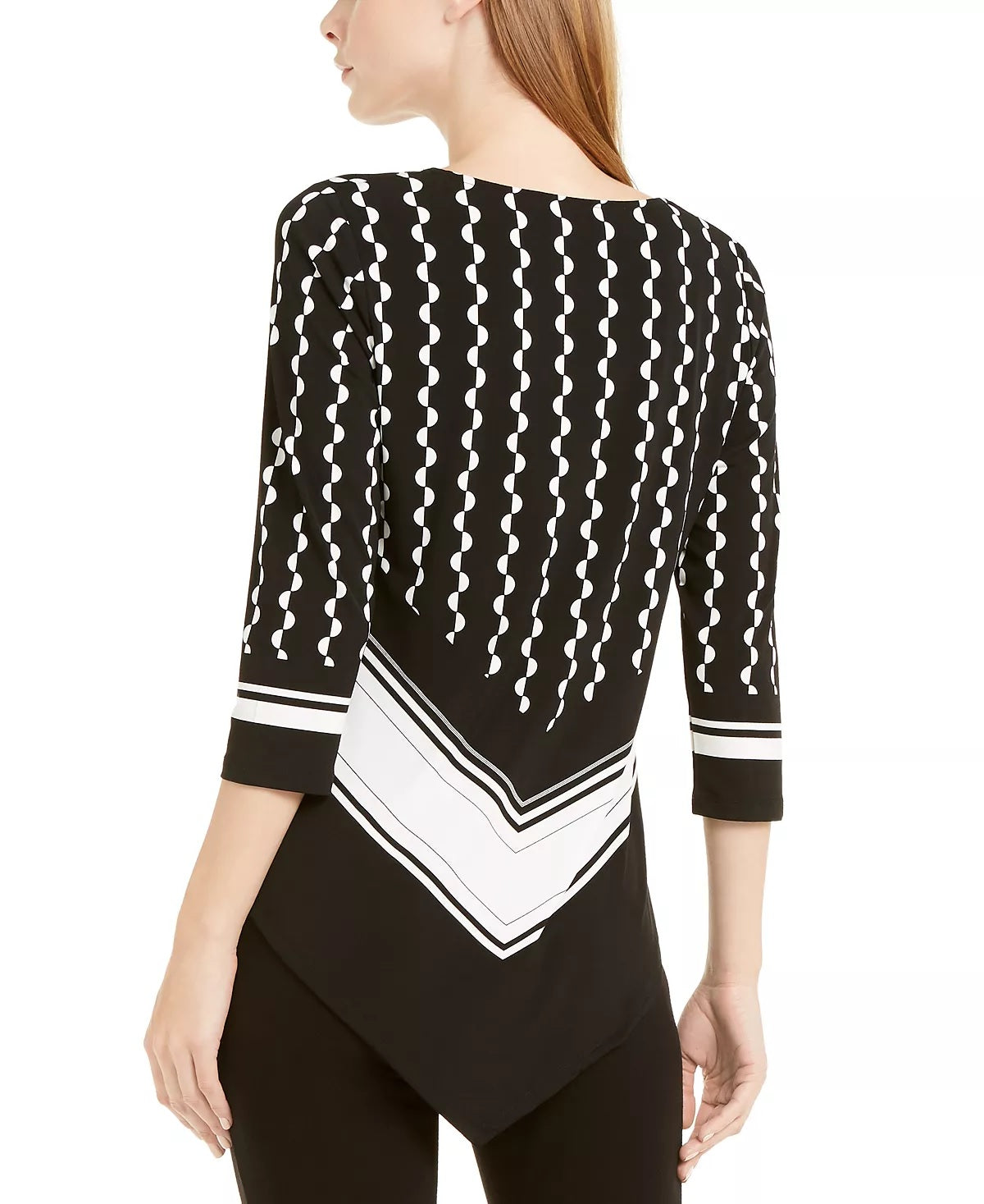 Alfani Women's Petite Printed Colorblocked Pointed-Hem Top Black Size PXL