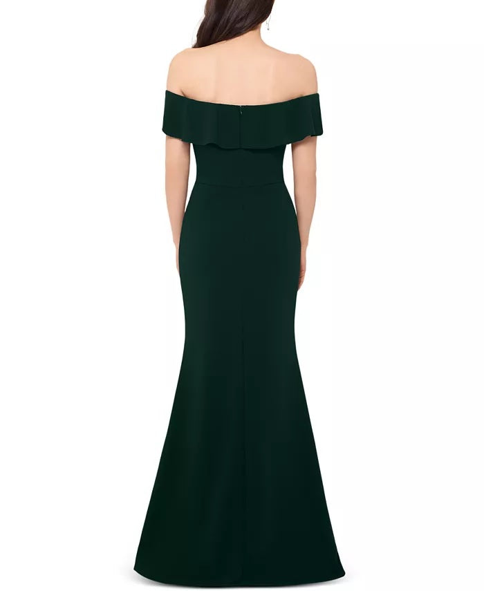 Betsy & Adam Women's Petite Off-The-Shoulder Gown Green Size 12 Petite