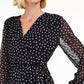 Charter Club Women's Dotted Wrap Top  Bright Blue Size Large