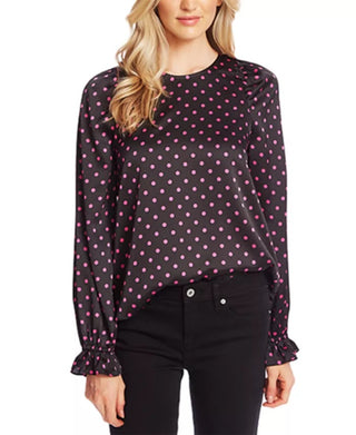 CeCe Women's Pop Dot Ruffle Sleeve Top Black Size Medium