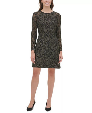 Tommy Hilfiger Women's Metallic Lace A-Line Dress Gray Size 10