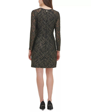 Tommy Hilfiger Women's Metallic Lace A-Line Dress Gray Size 10