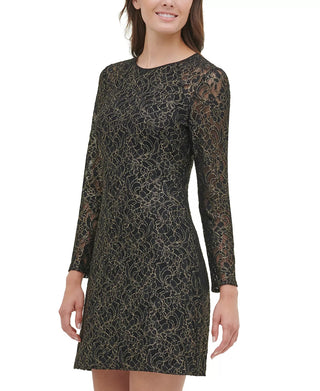 Tommy Hilfiger Women's Metallic Lace A-Line Dress Gray Size 10