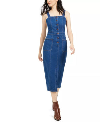 OAT Women's Fitted Denim Button Dress Blue Size 8