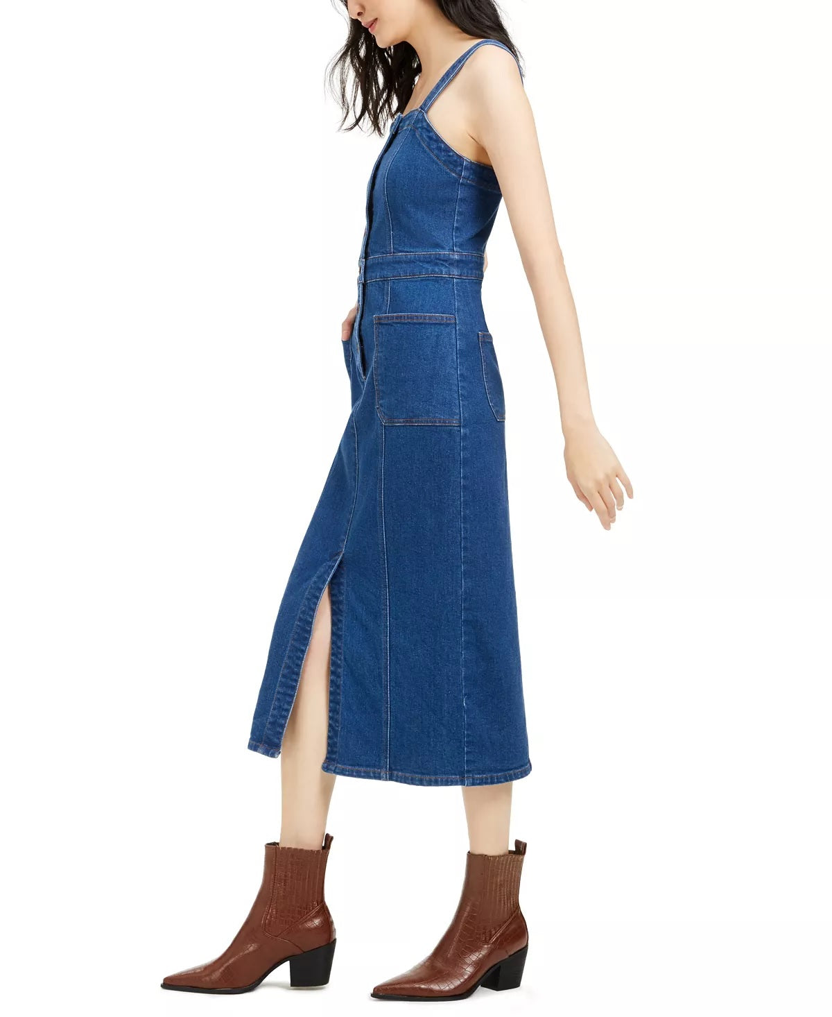 OAT Women's Fitted Denim Button Dress Blue Size 8