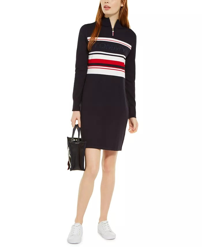 Tommy Hilfiger Women's Quarter-Zip Sweater Dress Blue Size X-Small