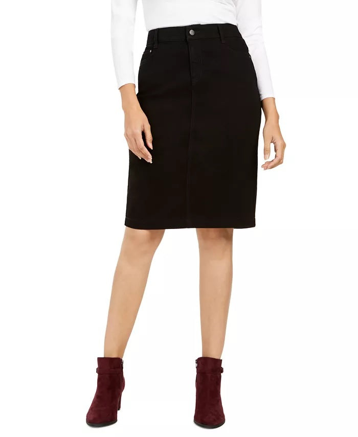 Charter Club Women's Petite Tummy-Control Denim Pencil Skirt Black Size 10 Petite