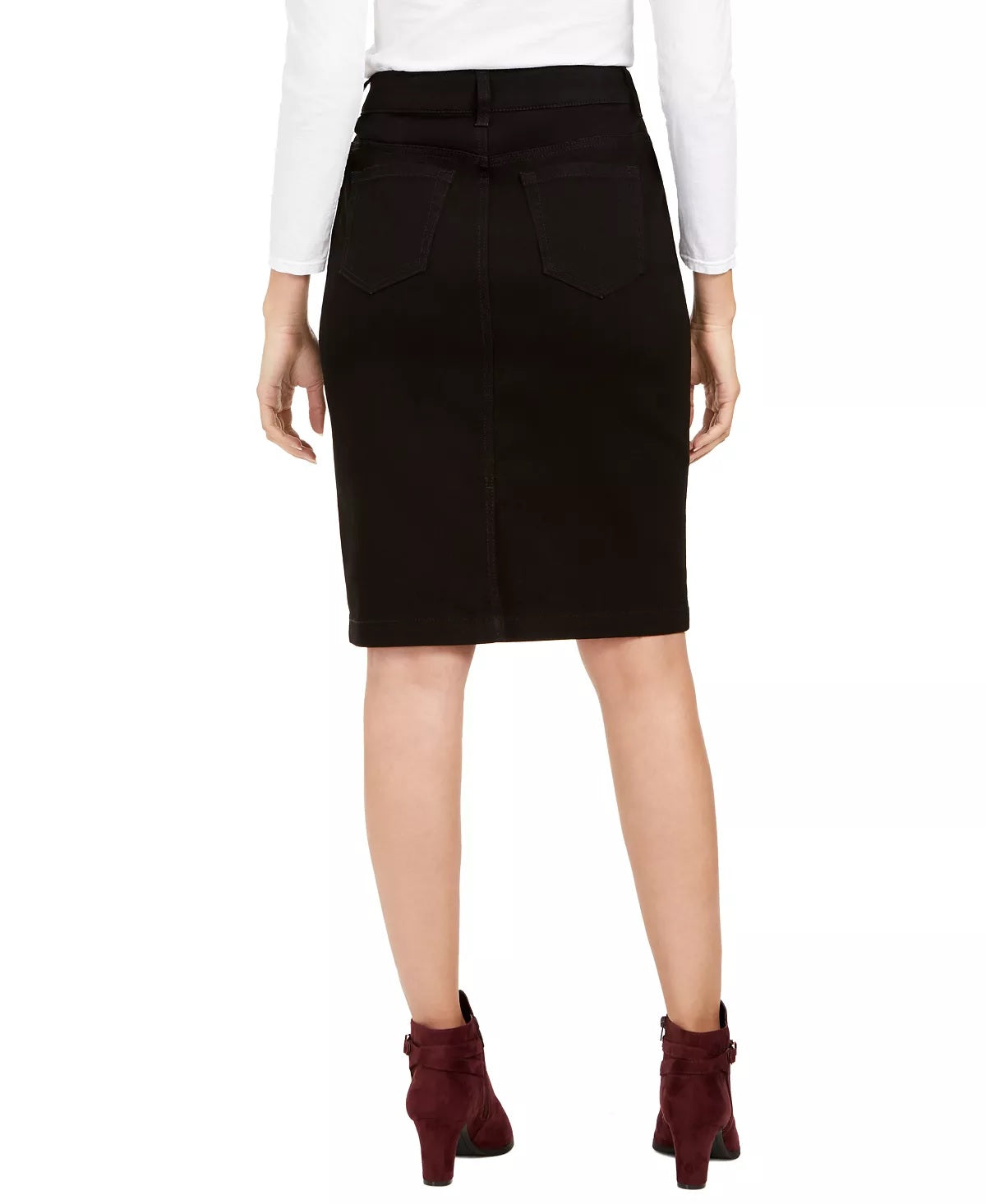 Charter Club Women's Petite Tummy-Control Denim Pencil Skirt Black Size 10 Petite
