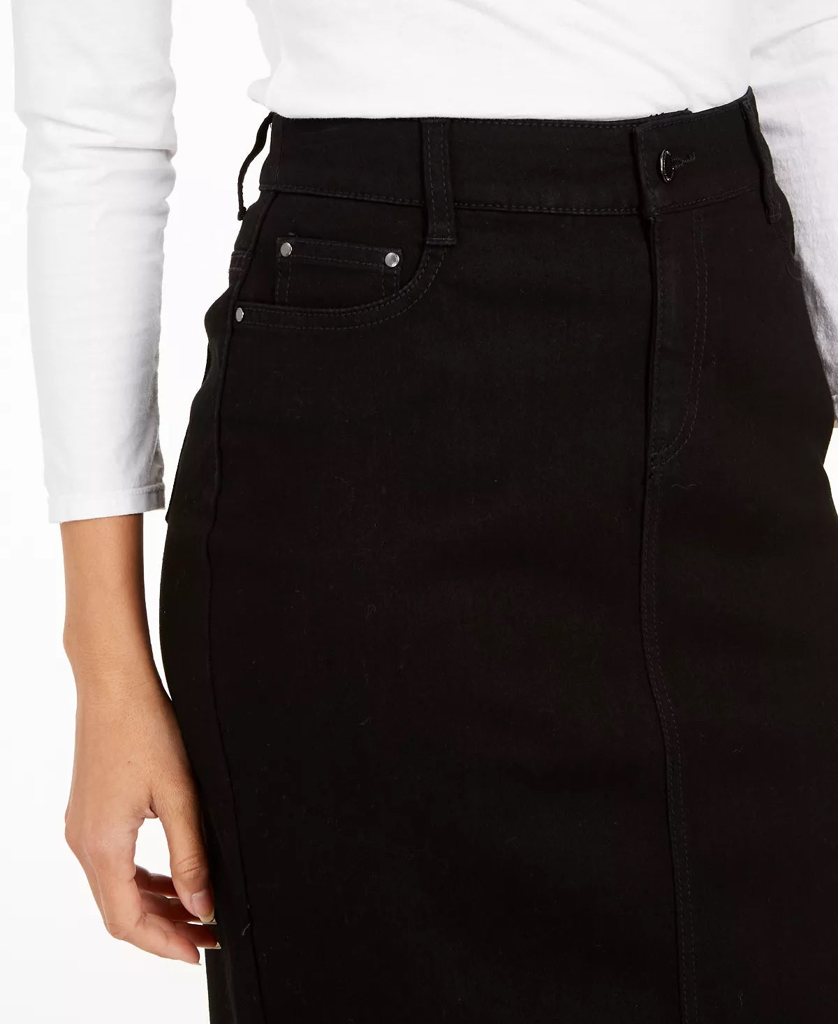 Charter Club Women's Petite Tummy-Control Denim Pencil Skirt Black Size 10 Petite