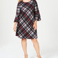 Jessica Howard Women's Plus Size Plaid Bell-Sleeve Dress Charcoal Size 2X
