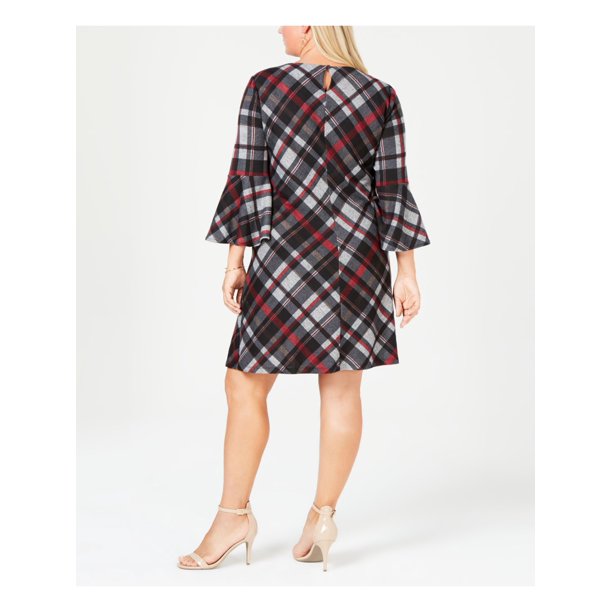 Jessica Howard Women's Plus Size Plaid Bell-Sleeve Dress Charcoal Size 2X