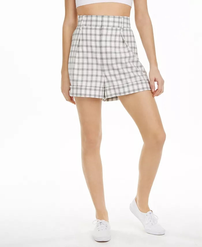 Danielle Bernstein Women's Plaid Shorts Natural Size 4
