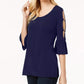 JM Collection Women's Ring-Detailed Cutout Ruffle-Sleeved Top Blue Size Small