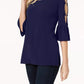 JM Collection Women's Ring-Detailed Cutout Ruffle-Sleeved Top Blue Size Small