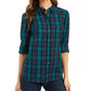 Charter Club Women's Petite Cotton Plaid Utility Shirt Black Size Petite