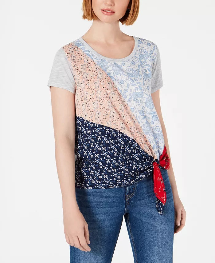 Style & Co Women's Petite Patch Side-Tie Top Natural Size PM