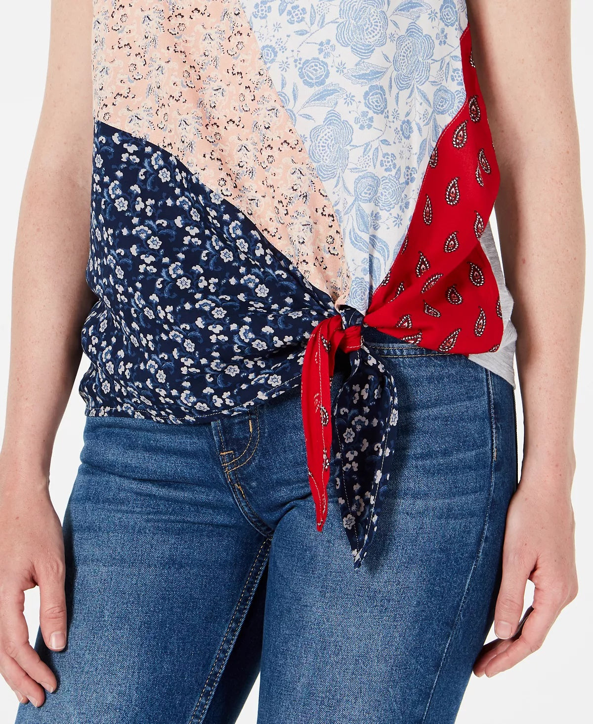 Style & Co Women's Petite Patch Side-Tie Top Natural Size PM