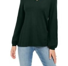 Style & Co Women's Bishop Sleeve Tunic Sweater Green Size Large
