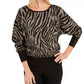 JM Collection Women's Petite Zebra-Print Jacquard Sweater Black Size Petite