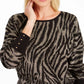 JM Collection Women's Petite Zebra-Print Jacquard Sweater Black Size Petite