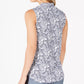 Charter Club Women's Petite Sleeveless Printed Pleat-Neck Top White Size PXL