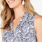 Charter Club Women's Petite Sleeveless Printed Pleat-Neck Top White Size PXL