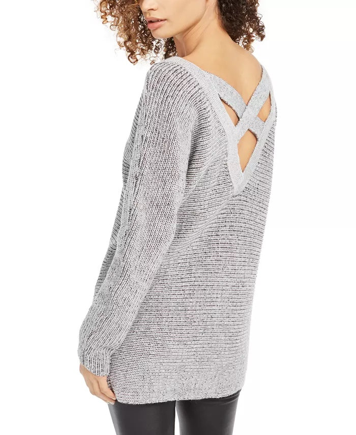 Bar III Women's Crisscross-Back Tunic Sweater Gray Size X-Small