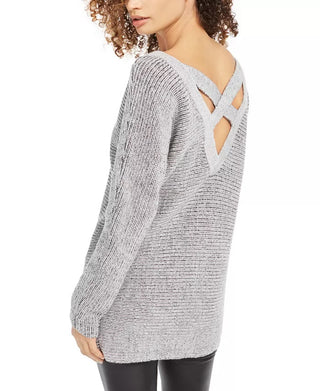 Bar III Women's Crisscross-Back Tunic Sweater Gray Size X-Small
