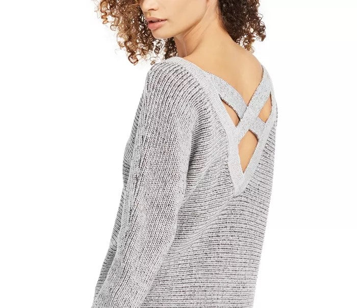 Bar III Women's Crisscross-Back Tunic Sweater Gray Size X-Small