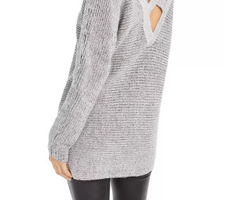 Bar III Women's Crisscross-Back Tunic Sweater Gray Size X-Small
