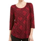 JM Collection Women's 3/4-Sleeve Printed Top Red Size Medium